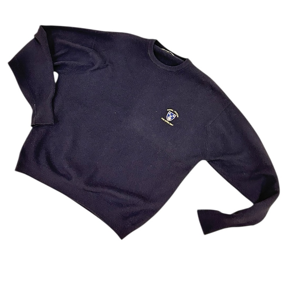 Peter Scott navy blue lambswool Sweater Scotland Royal troon the open 2004 sz 44